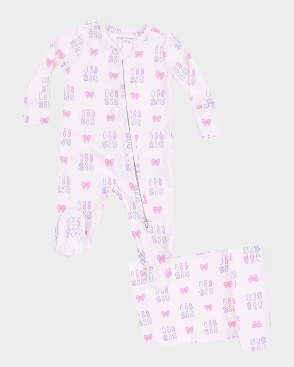 Girl's Lil Sis 2-Way Zip Footie Romper & Blanket Set, Size Newborn-9